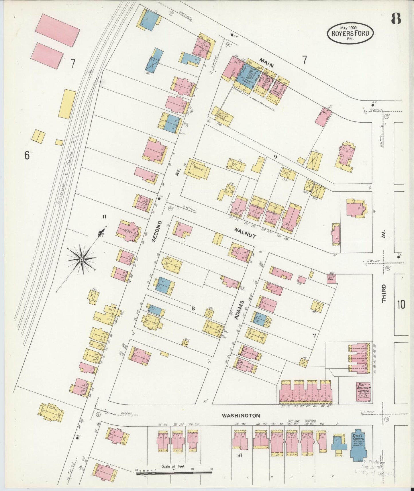 Sanborn Fire Insurance Map from Royersford, Montgomery County, Pennsylvania (1909), Sheet #0008 - Complete Map Set gallery image, historic Sanborn map, vintage wall art, Pennsylvania Pennsylvania