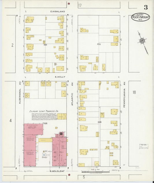 Sanborn Fire Insurance Map from Rocky Mount, Edgecombe And Nash Counties, North Carolina (1917), Sheet #0003 - Historic Sanborn Fire Insurance Map Print, vintage old map wall art, antique decor, genealogy gift, North Carolina North Carolina map