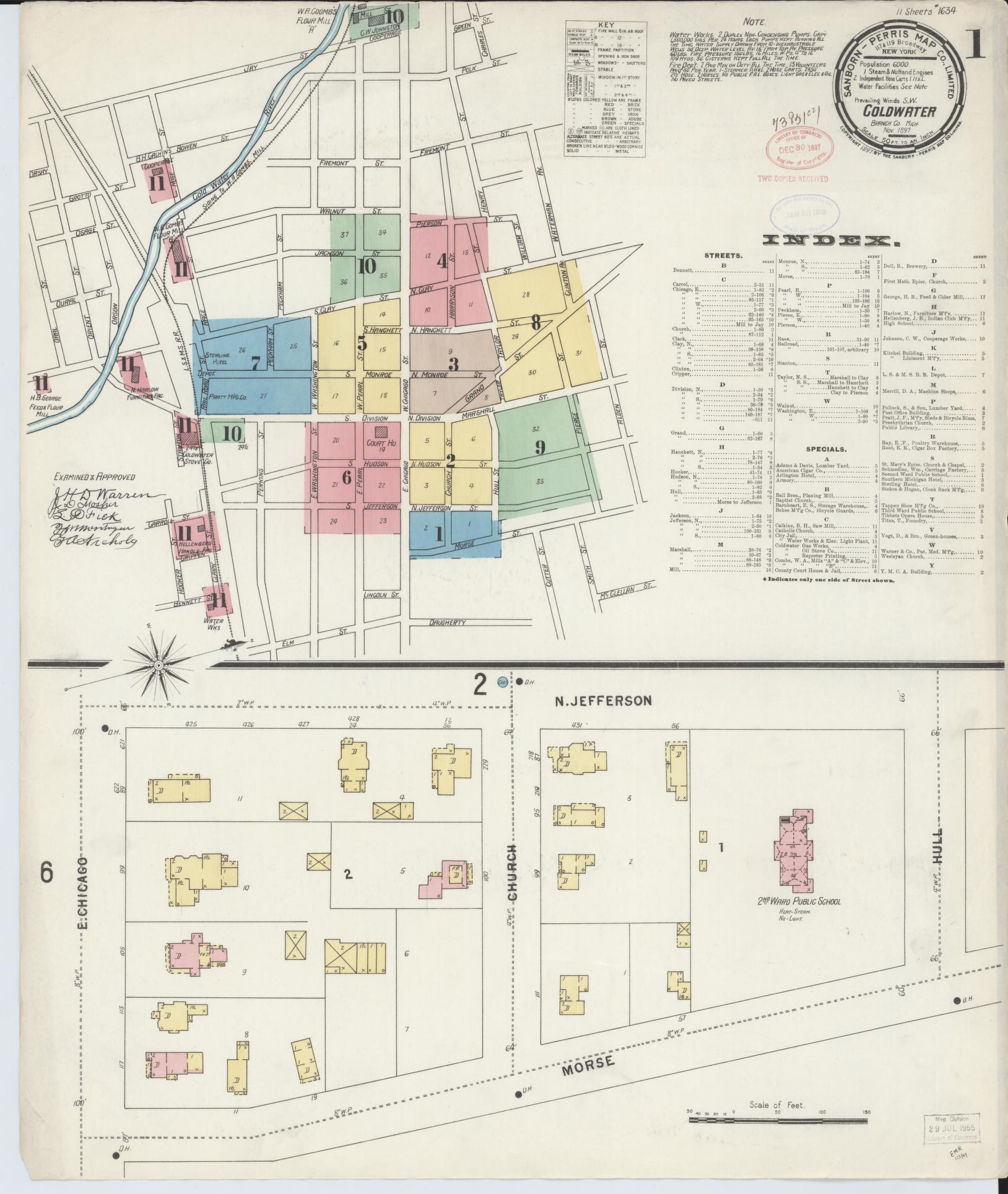 Sanborn Fire Insurance Map from Coldwater, Branch County, Michigan (1897), Sheet #0001 - Complete Map Set gallery image, historic Sanborn map, vintage wall art, Michigan Michigan