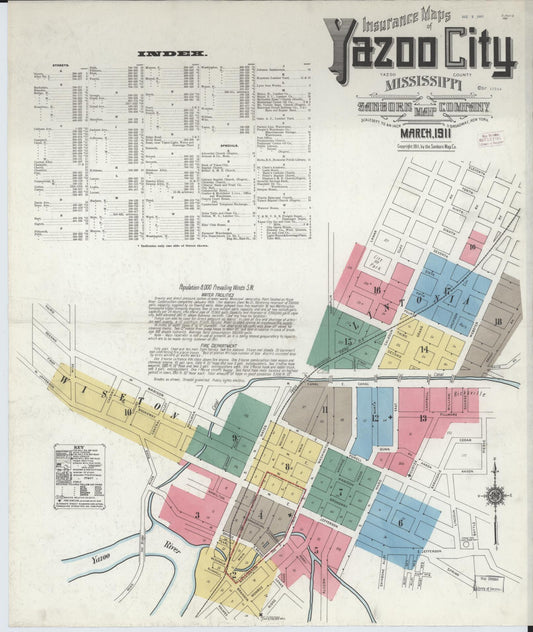 Sanborn Fire Insurance Map from Yazoo City, Yazoo County, Mississippi (1911), Sheet #0001 - Complete Map Set gallery image, historic Sanborn map, vintage wall art, Mississippi Mississippi
