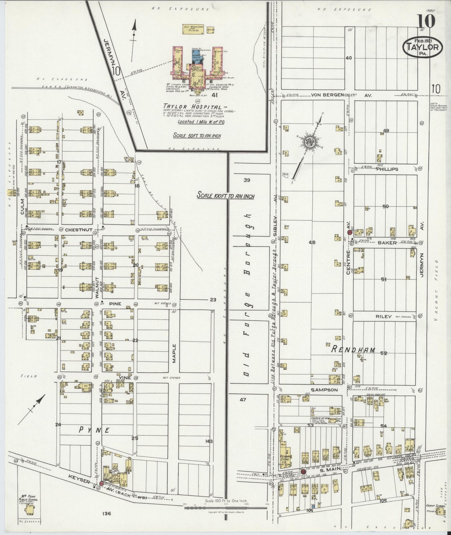Sanborn Fire Insurance Map from Taylor, Lackawanna County, Pennsylvania (1921), Sheet #0010 - Complete Map Set gallery image, historic Sanborn map, vintage wall art, Pennsylvania Pennsylvania