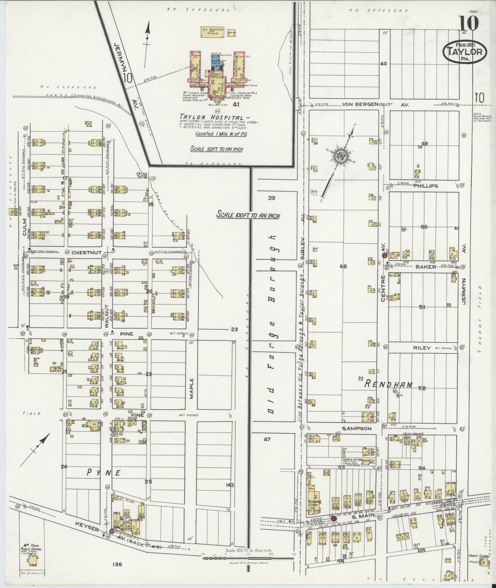 Sanborn Fire Insurance Map from Taylor, Lackawanna County, Pennsylvania (1921), Sheet #0010 - Complete Map Set gallery image, historic Sanborn map, vintage wall art, Pennsylvania Pennsylvania