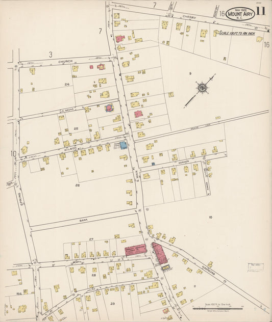 Sanborn Fire Insurance Map from Mount Airy, Surry County, North Carolina (1922), Sheet #0011 - Historic Sanborn Fire Insurance Map Print, vintage old map wall art, antique decor, genealogy gift, North Carolina North Carolina map