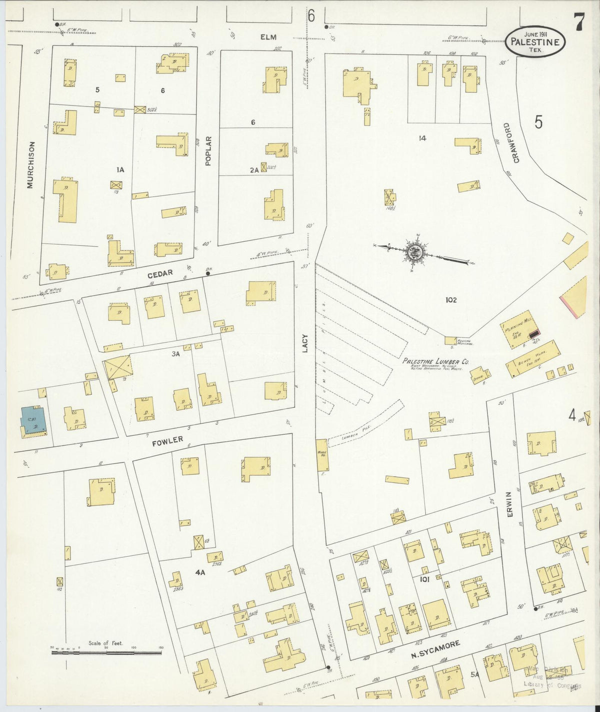 Sanborn Fire Insurance Map from Palestine, Anderson County, Texas (1911), Sheet #0007 - Complete Map Set gallery image, historic Sanborn map, vintage wall art, Texas Texas