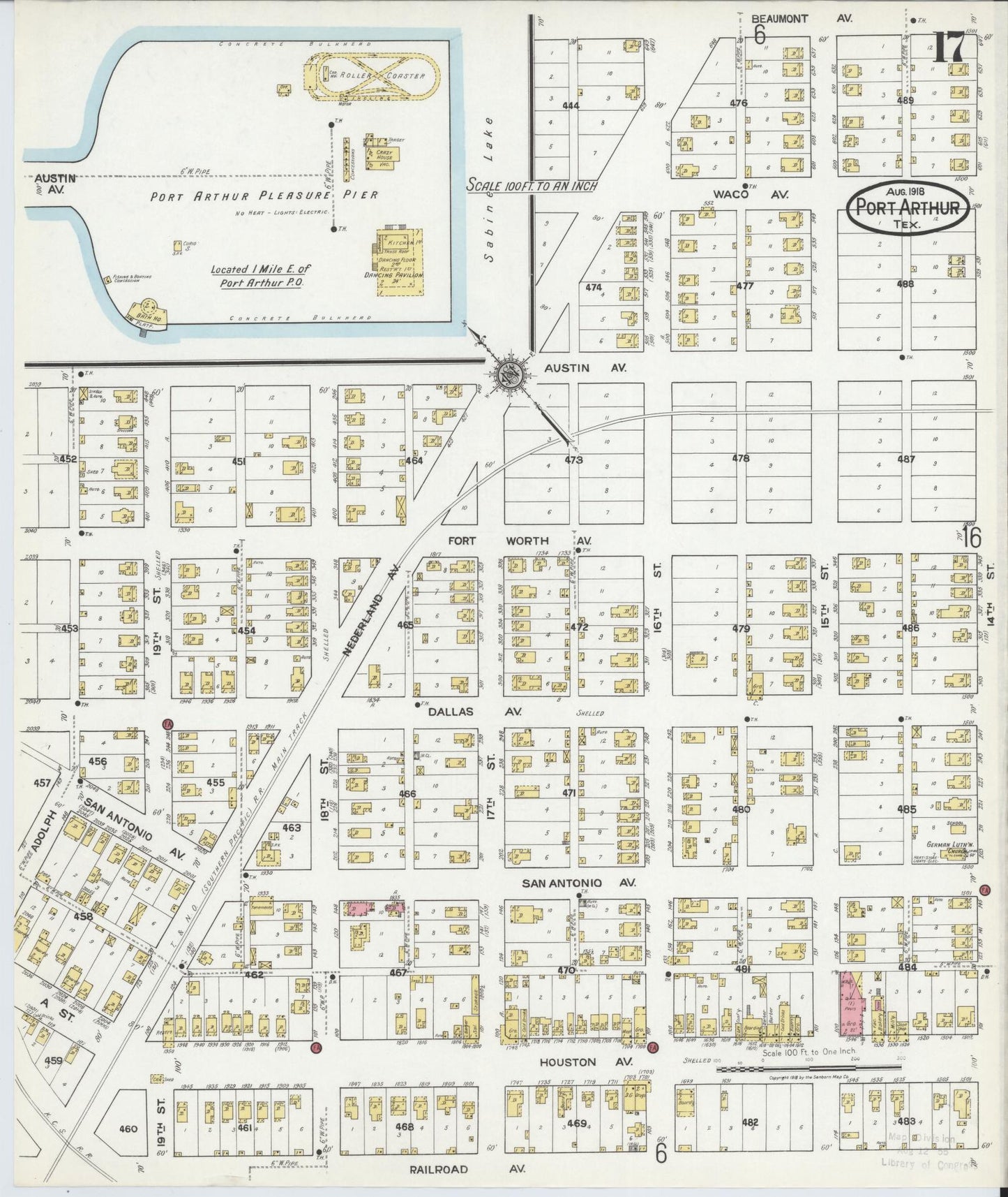 Sanborn Fire Insurance Map from Port Arthur, Jefferson County, Texas (1918), Sheet #0017 - Complete Map Set gallery image, historic Sanborn map, vintage wall art, Texas Texas