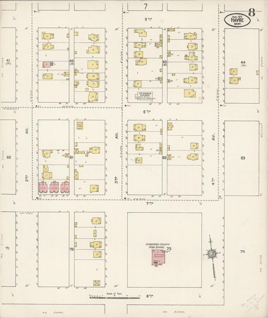 Sanborn Fire Insurance Map from Havre, Hill County, Montana (1910), Sheet #0008 - Historic Sanborn Fire Insurance Map Print, vintage old map wall art, antique decor, genealogy gift, Montana Montana map
