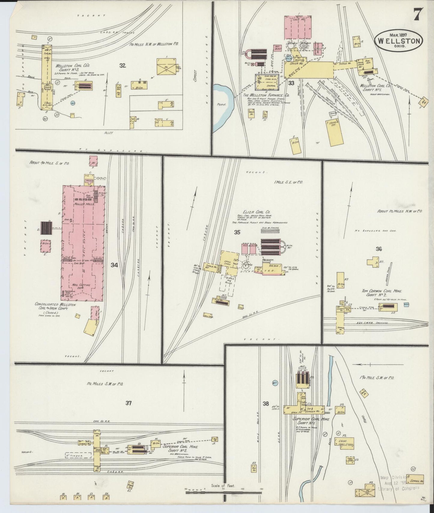 Sanborn Fire Insurance Map from Wellston, Jackson County, Ohio (1897), Sheet #0007 - Historic Sanborn Fire Insurance Map Print, vintage old map wall art, antique decor, genealogy gift, Ohio Ohio map