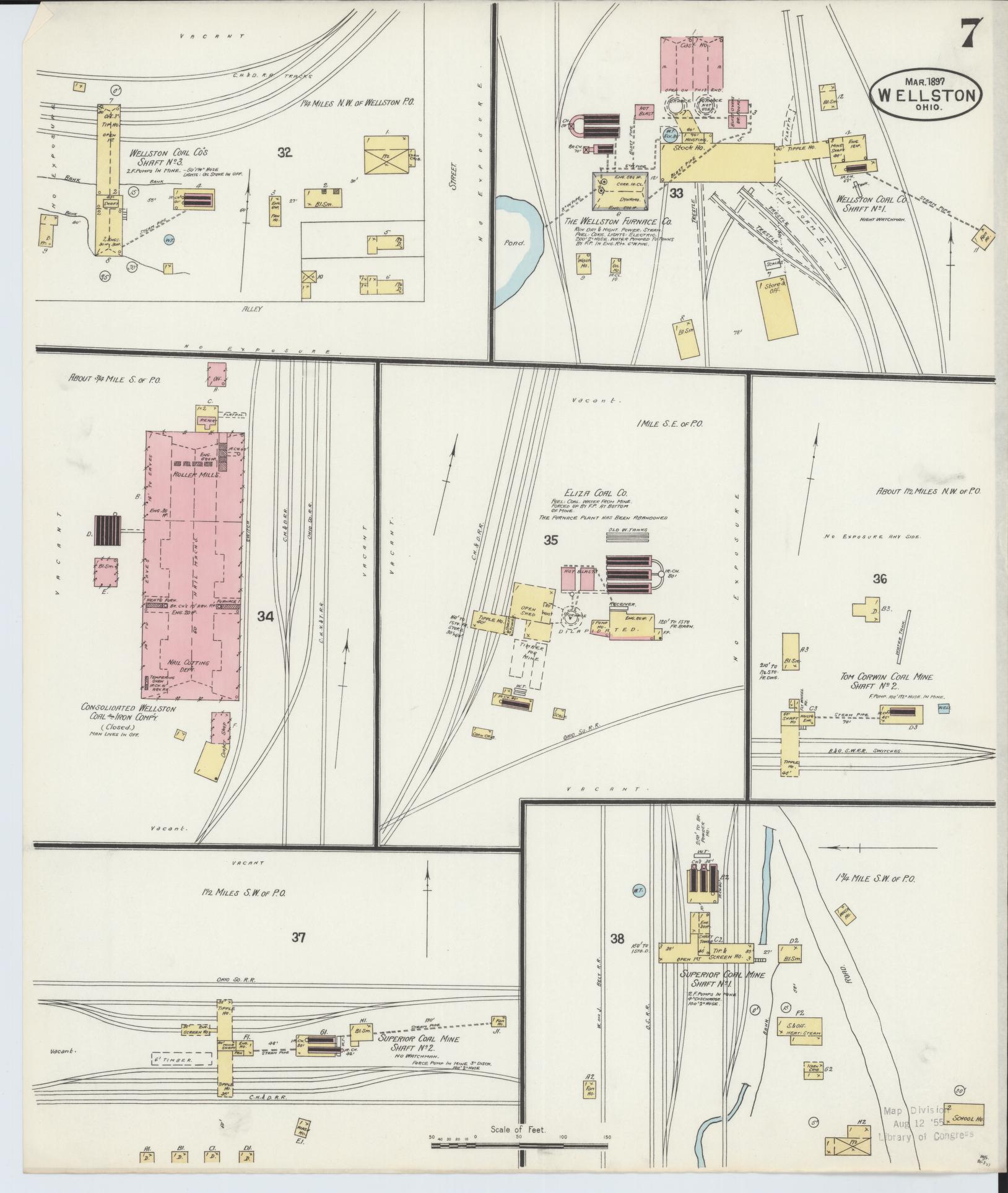 Sanborn Fire Insurance Map from Wellston, Jackson County, Ohio (1897), Sheet #0007 - Historic Sanborn Fire Insurance Map Print, vintage old map wall art, antique decor, genealogy gift, Ohio Ohio map