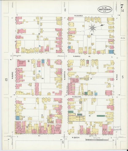 Sanborn Fire Insurance Map from Martinsburg, Berkeley County, West Virginia (1907), Sheet #0007 - Complete Map Set gallery image, historic Sanborn map, vintage wall art, West Virginia West Virginia