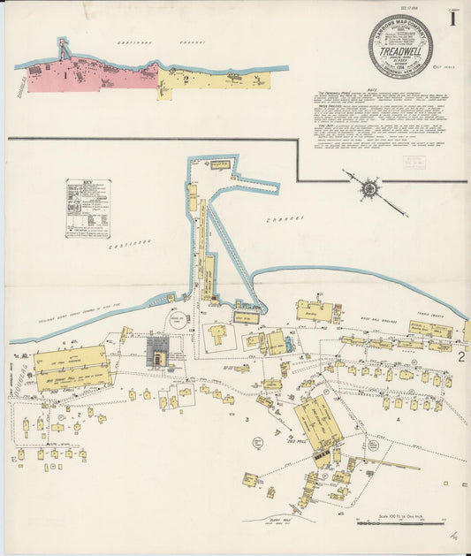 Sanborn Fire Insurance Map from Treadwell, Juneau Census Division, Alaska (1914), Sheet #0001 - Historic Sanborn Fire Insurance Map Print, vintage old map wall art, antique decor, genealogy gift, Alaska Alaska map