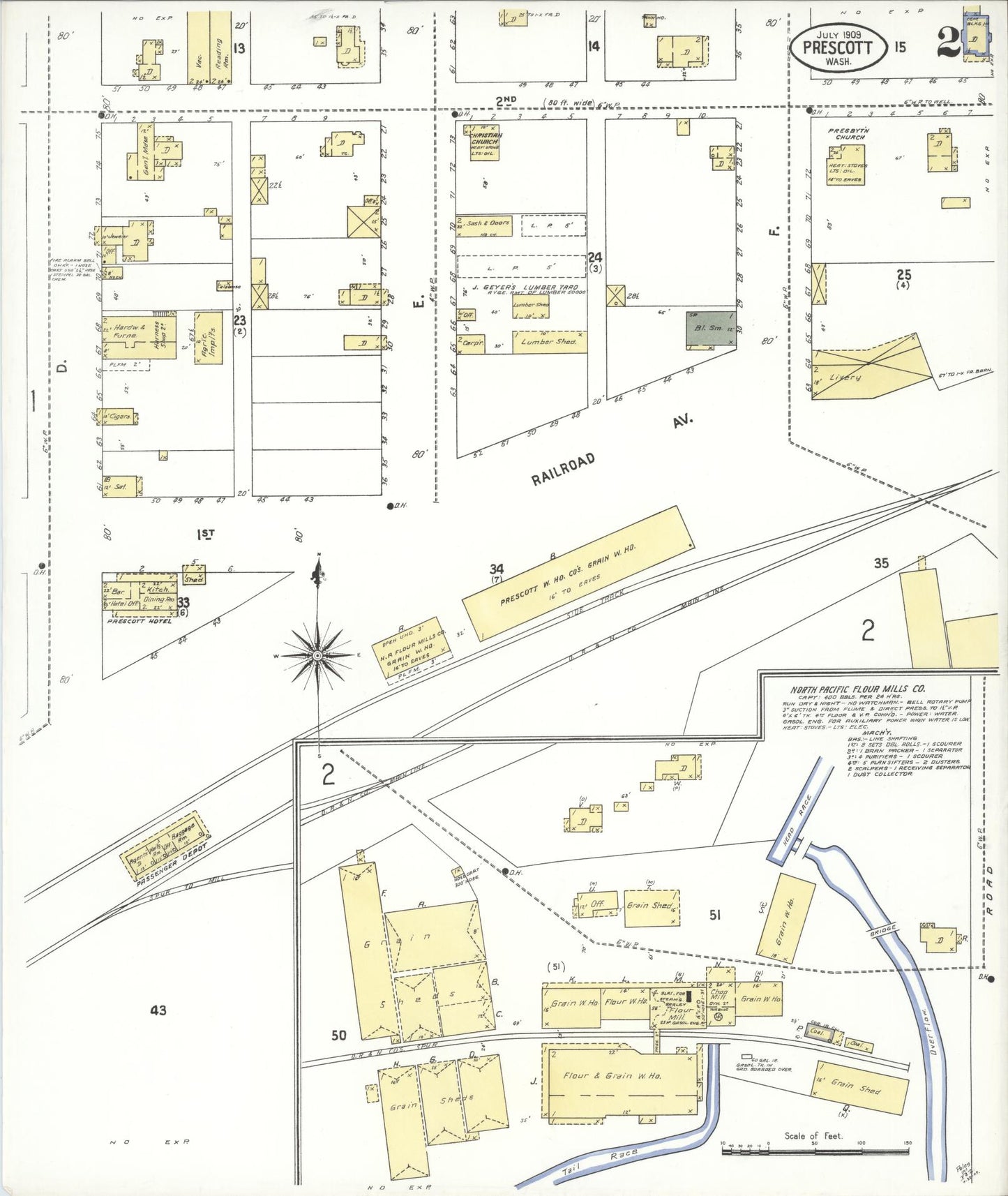 Sanborn Fire Insurance Map from Prescott, Walla Walla County, Washington (1909), Sheet #0002 - Complete Map Set gallery image, historic Sanborn map, vintage wall art, Washington Washington