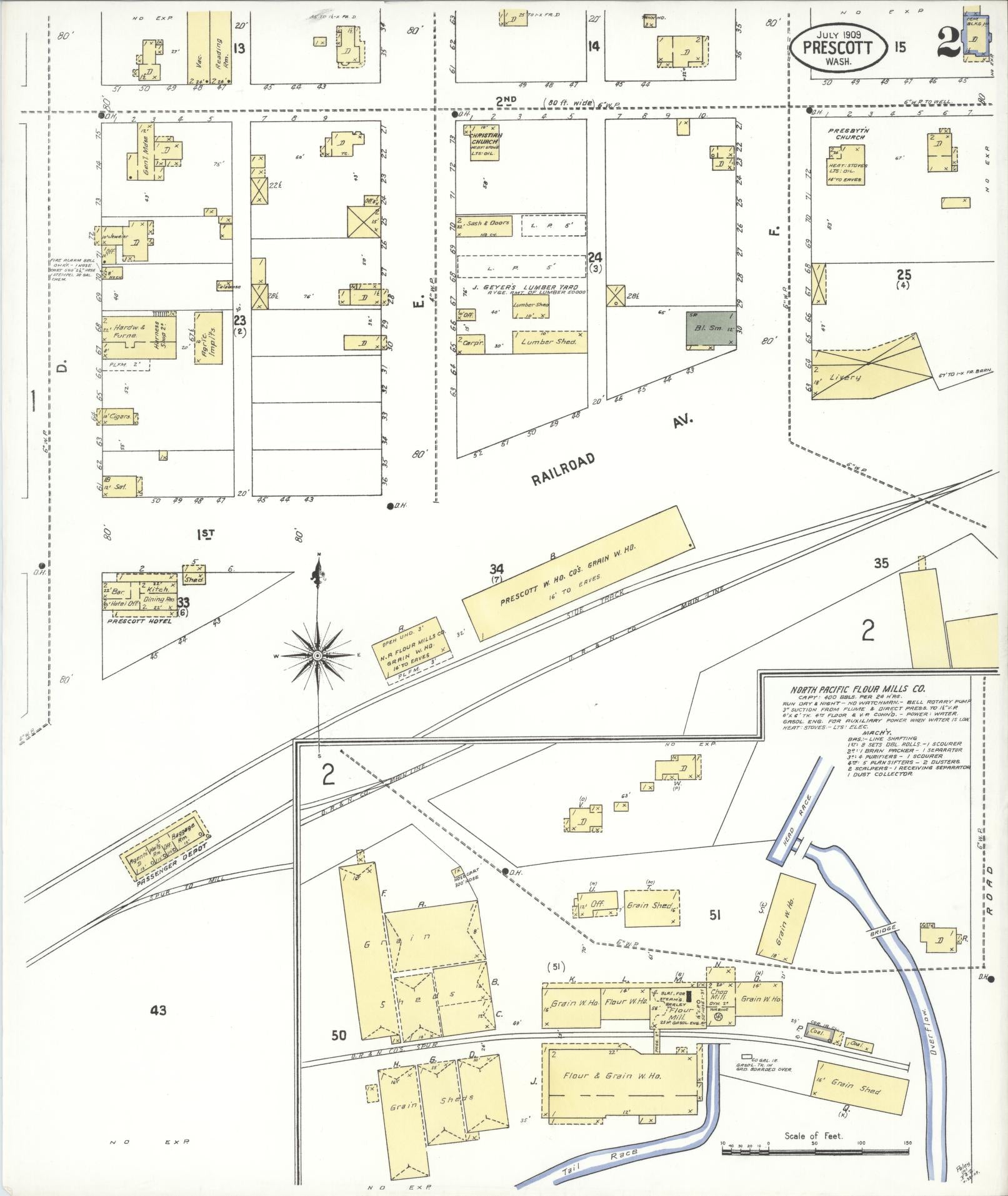 Sanborn Fire Insurance Map from Prescott, Walla Walla County, Washington (1909), Sheet #0002 - Complete Map Set gallery image, historic Sanborn map, vintage wall art, Washington Washington