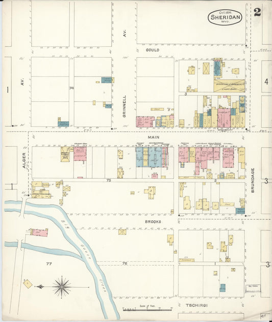 Sanborn Fire Insurance Map from Sheridan, Sheridan County, Wyoming (1896), Sheet #0002 - Historic Sanborn Fire Insurance Map Print, vintage old map wall art, antique decor, genealogy gift, Wyoming Wyoming map