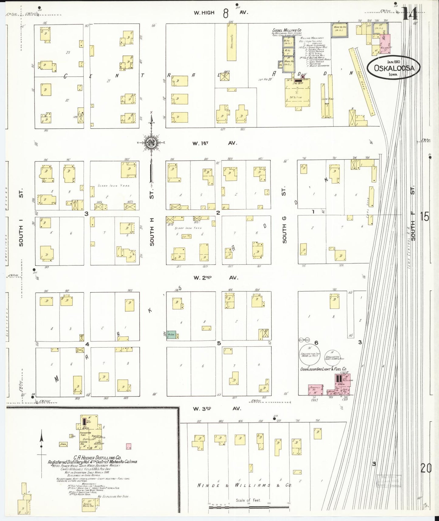 Sanborn Fire Insurance Map from Oskaloosa, Mahaska County, Iowa (1910), Sheet #0014 - Historic Sanborn Fire Insurance Map Print