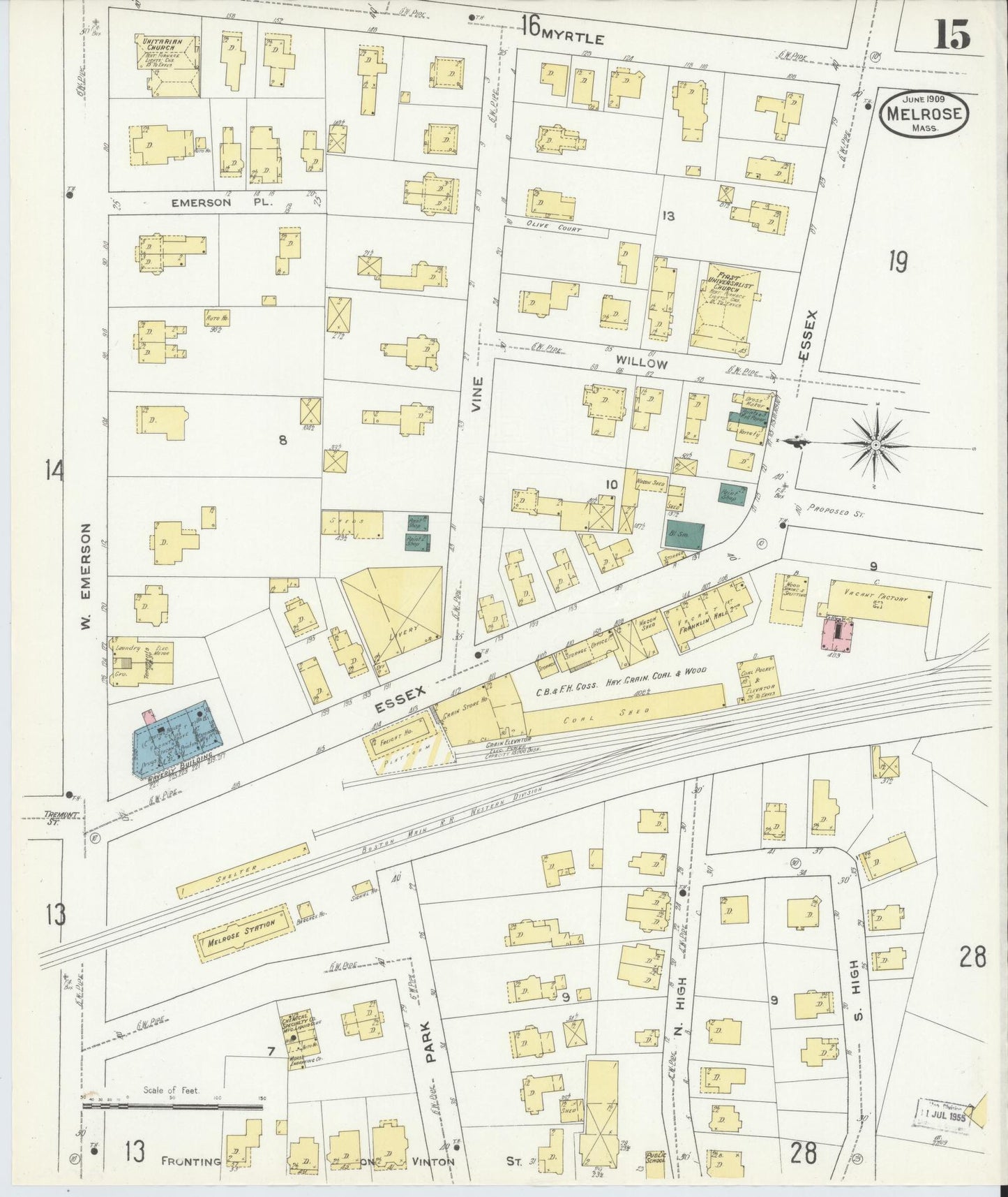 Sanborn Fire Insurance Map from Melrose, Middlesex County, Massachusetts (1909), Sheet #0015 - Complete Map Set gallery image, historic Sanborn map, vintage wall art, Massachusetts Massachusetts