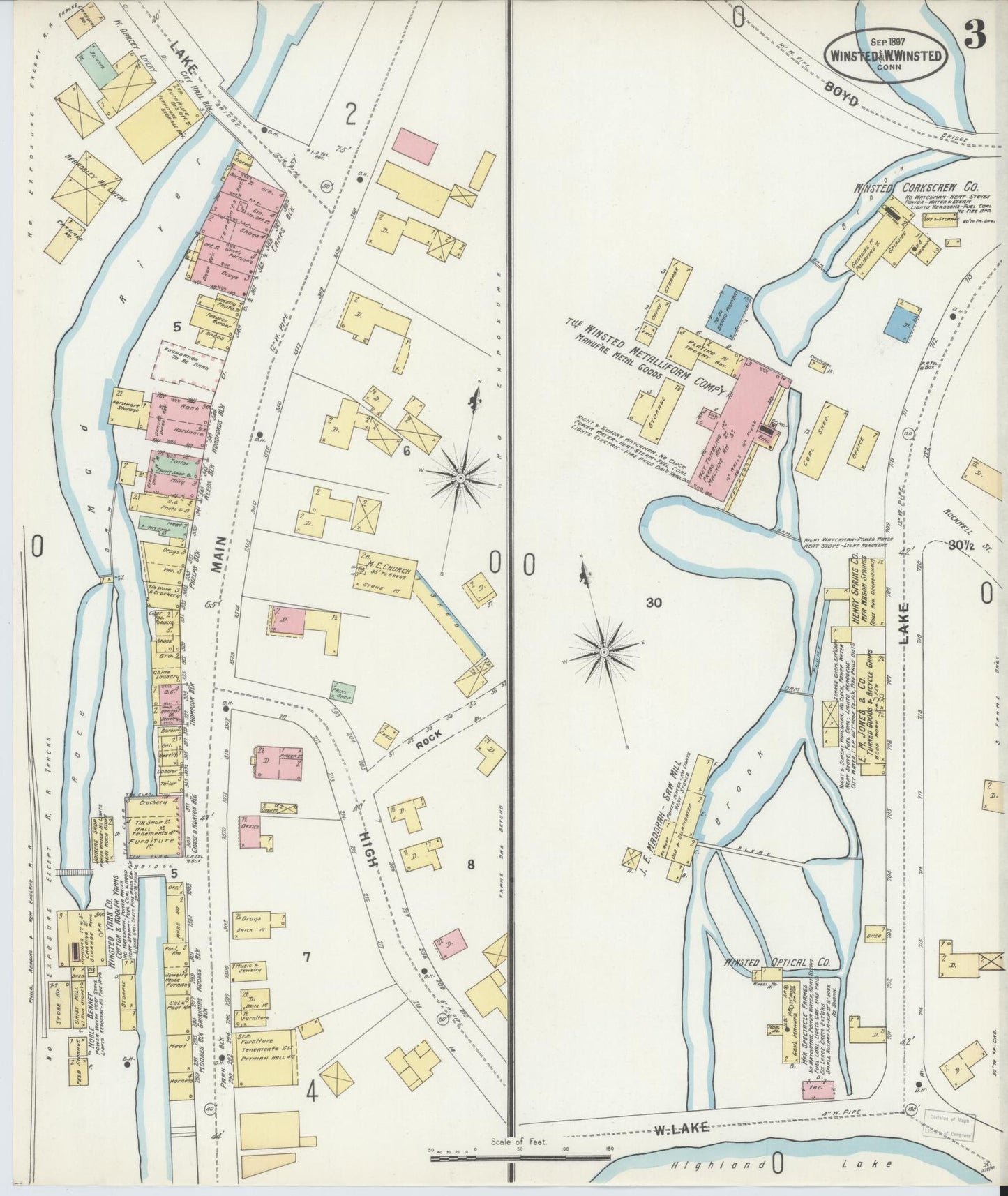 Sanborn Fire Insurance Map from Winsted, Litchfield County, Connecticut (1897), Sheet #0003 - Historic Sanborn Fire Insurance Map Print, vintage old map wall art, antique decor, genealogy gift, Connecticut Connecticut map