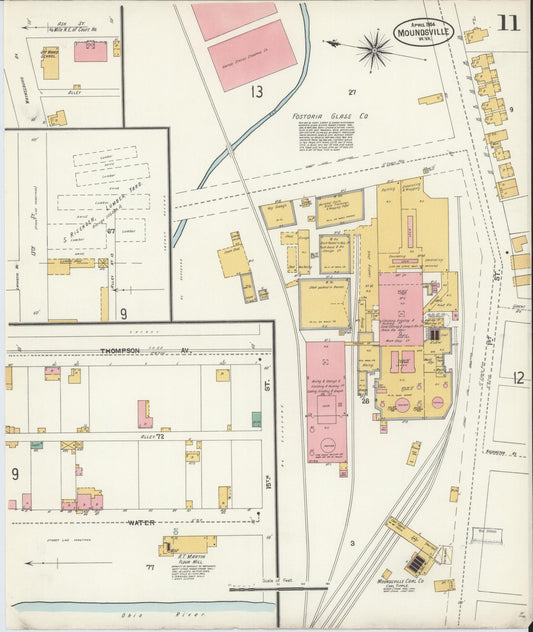 Sanborn Fire Insurance Map from Moundsville, Marshall County, West Virginia (1904), Sheet #0011 - Historic Sanborn Fire Insurance Map Print, vintage old map wall art, antique decor, genealogy gift, West Virginia West Virginia map