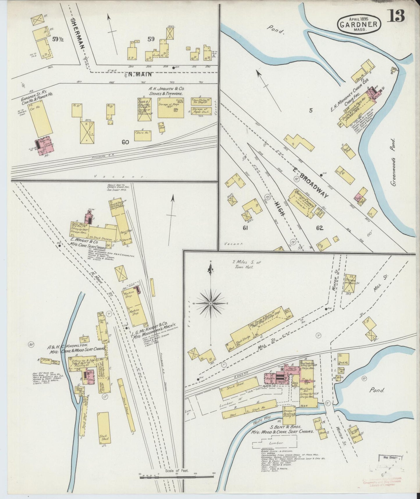 Sanborn Fire Insurance Map from Gardner, Worcester County, Massachusetts (1895), Sheet #0013 - Complete Map Set gallery image, historic Sanborn map, vintage wall art, Massachusetts Massachusetts