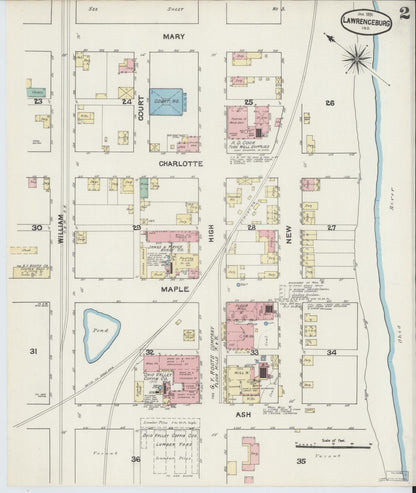 Sanborn Fire Insurance Map from Lawrenceburg, Dearborn County, Indiana (1891), Sheet #0002 - Historic Sanborn Fire Insurance Map Print, vintage old map wall art, antique decor, genealogy gift, Indiana Indiana map