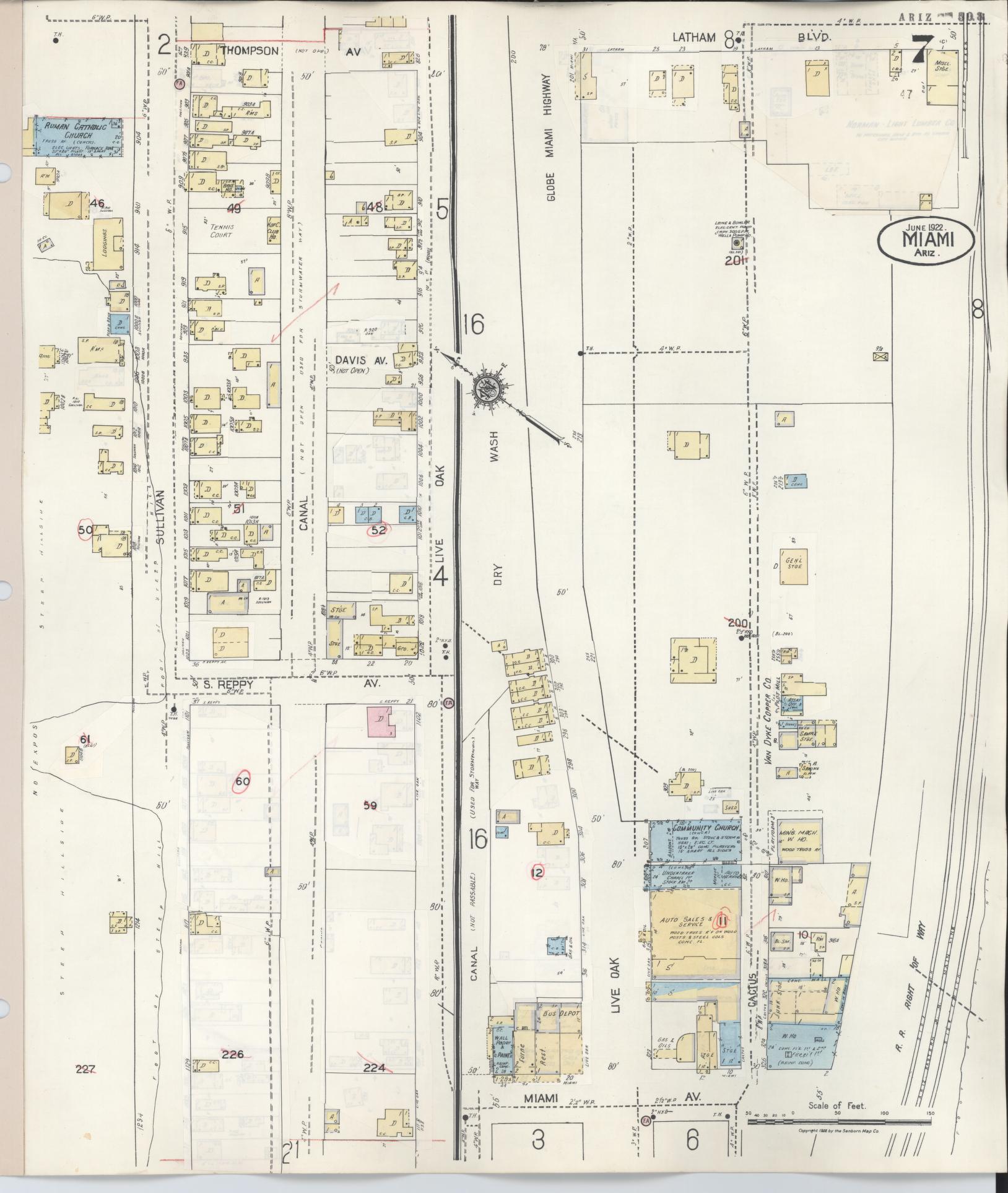 Sanborn Fire Insurance Map from Miami, Gila County, Arizona (1948), Sheet #0007 - Historic Sanborn Fire Insurance Map Print, vintage old map wall art, antique decor, genealogy gift, Arizona Arizona map