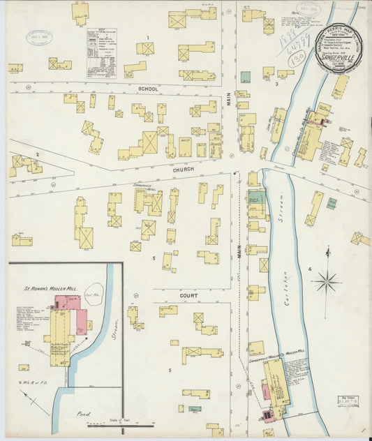 Sanborn Fire Insurance Map from Sangerville, Piscataquis County, Maine (1898), Sheet #0001 - Historic Sanborn Fire Insurance Map Print, vintage old map wall art, antique decor, genealogy gift, Maine Maine map