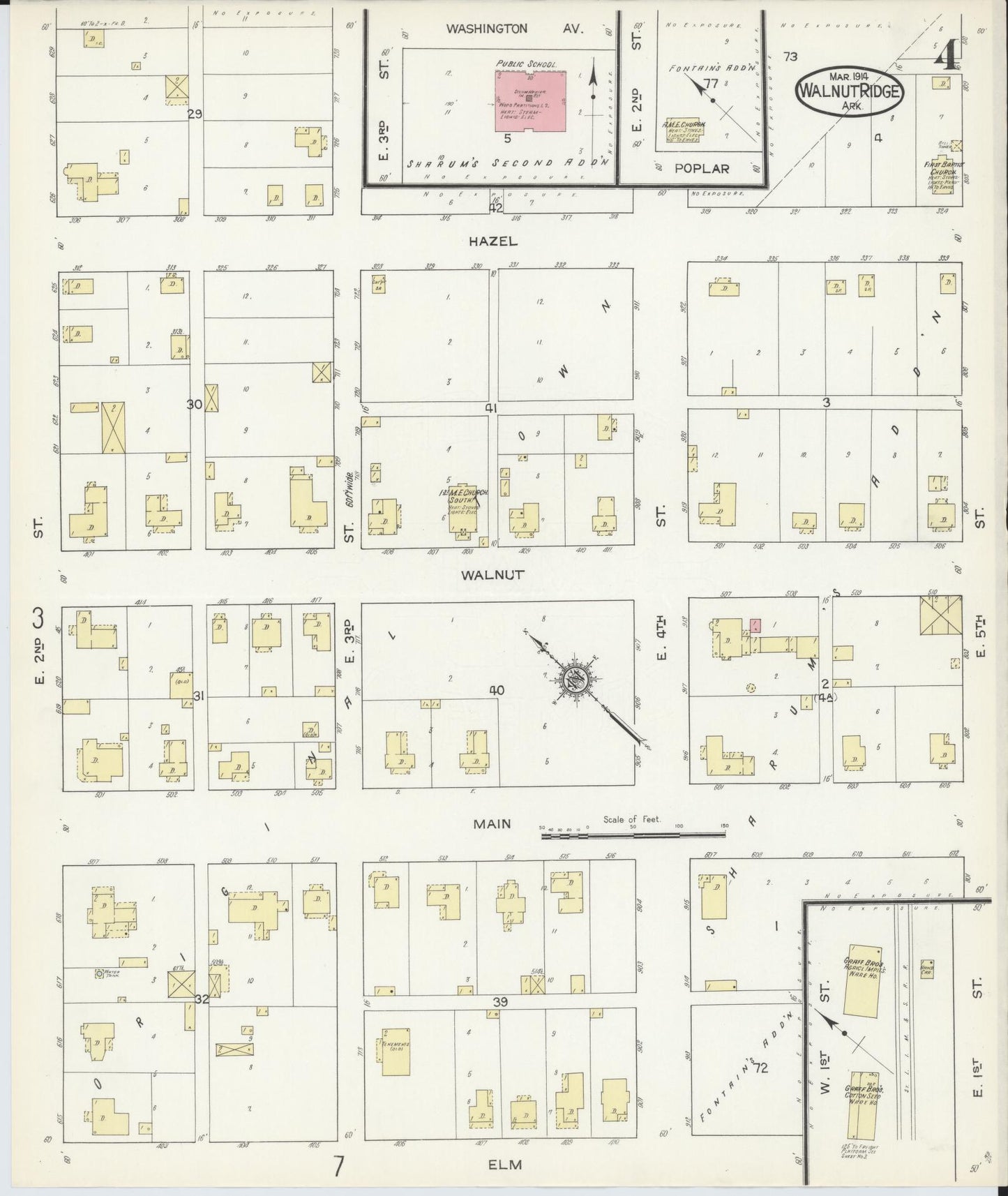 Sanborn Fire Insurance Map from Walnut Ridge, Lawrence County, Arkansas (1914), Sheet #0004 - Complete Map Set gallery image, historic Sanborn map, vintage wall art, Arkansas Arkansas