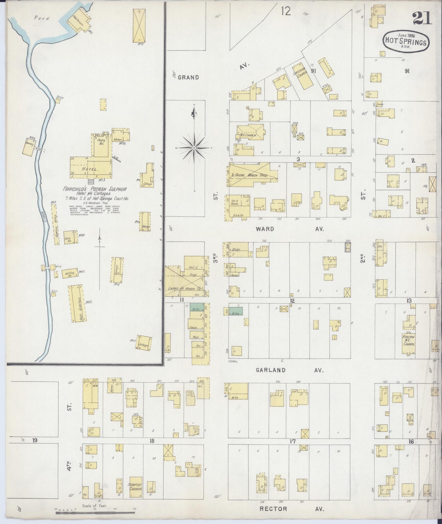 Sanborn Fire Insurance Map from Hot Springs, Garland County, Arkansas (1896), Sheet #0021 - Historic Sanborn Fire Insurance Map Print, vintage old map wall art, antique decor, genealogy gift, Arkansas Arkansas map