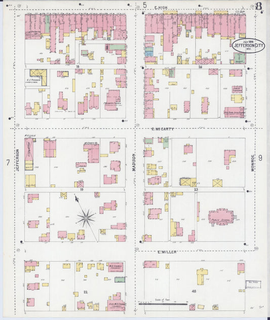 Sanborn Fire Insurance Map from Jefferson City, Cole County, Missouri (1898), Sheet #0008 - Historic Sanborn Fire Insurance Map Print, vintage old map wall art, antique decor, genealogy gift, Missouri Missouri map