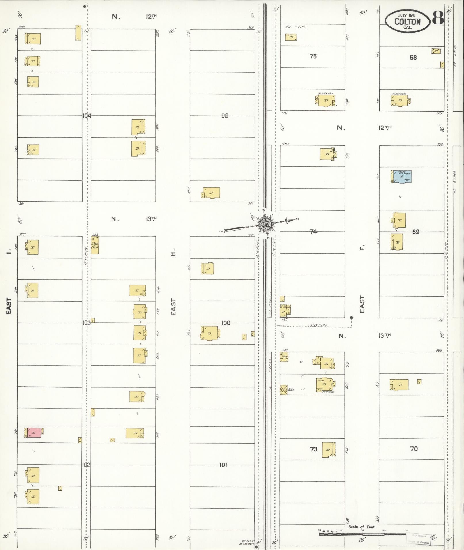 Sanborn Fire Insurance Map from Colton, San Bernardino County, California (1911), Sheet #0008 - Historic Sanborn Fire Insurance Map Print, vintage old map wall art, antique decor, genealogy gift, California California map