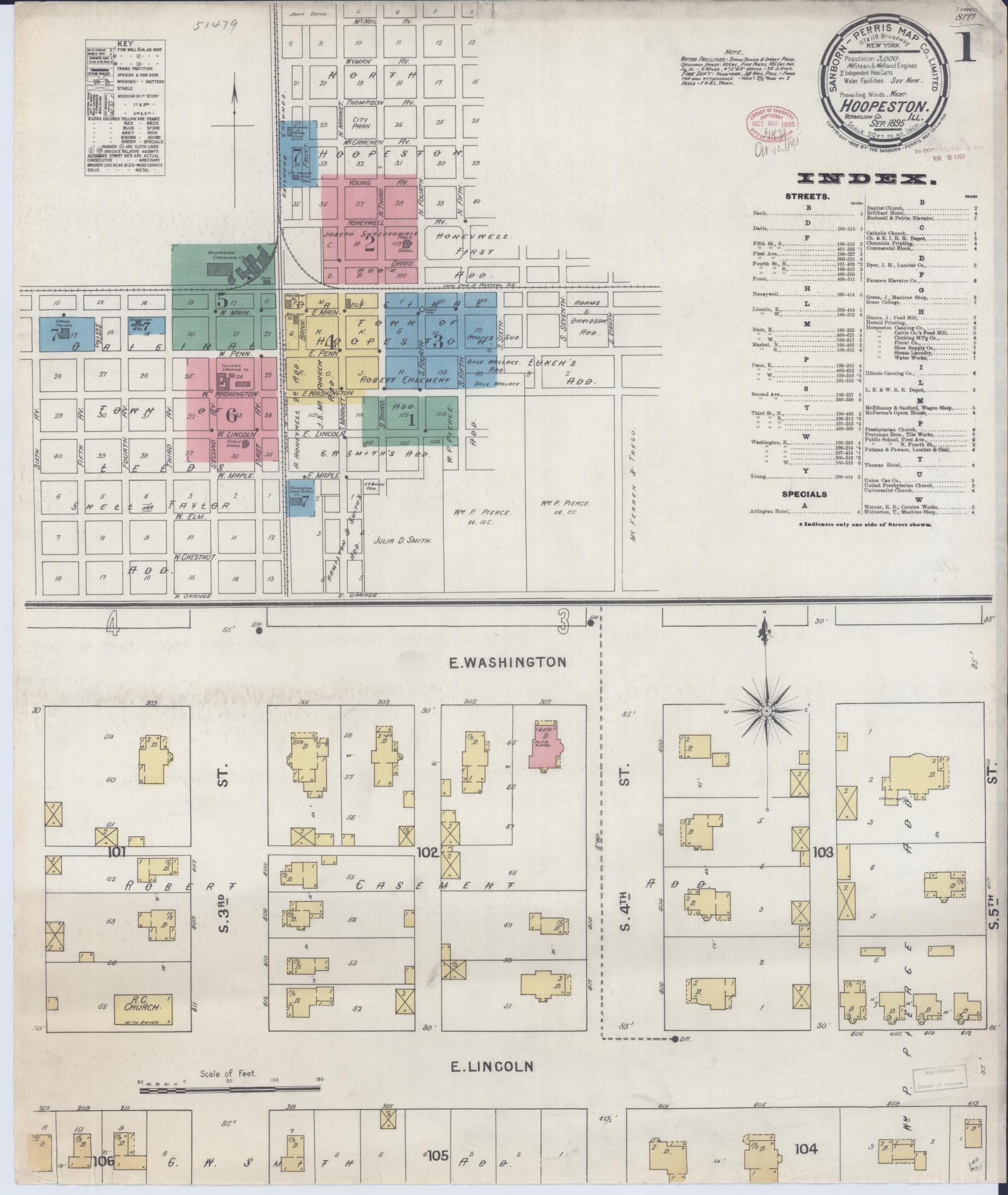 Sanborn Fire Insurance Map from Hoopeston, Vermilion County, Illinois (1895), Sheet #0001 - Historic Sanborn Fire Insurance Map Print, vintage old map wall art, antique decor, genealogy gift, Illinois Illinois map