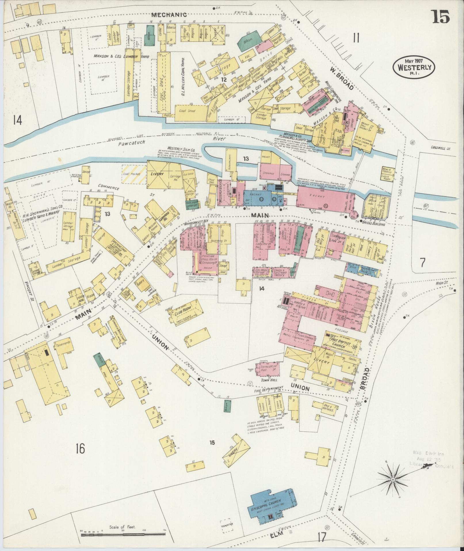 Sanborn Fire Insurance Map from Westerly, Washington County, Rhode Island (1907), Sheet #0015 - Complete Map Set gallery image, historic Sanborn map, vintage wall art, Rhode Island Rhode Island