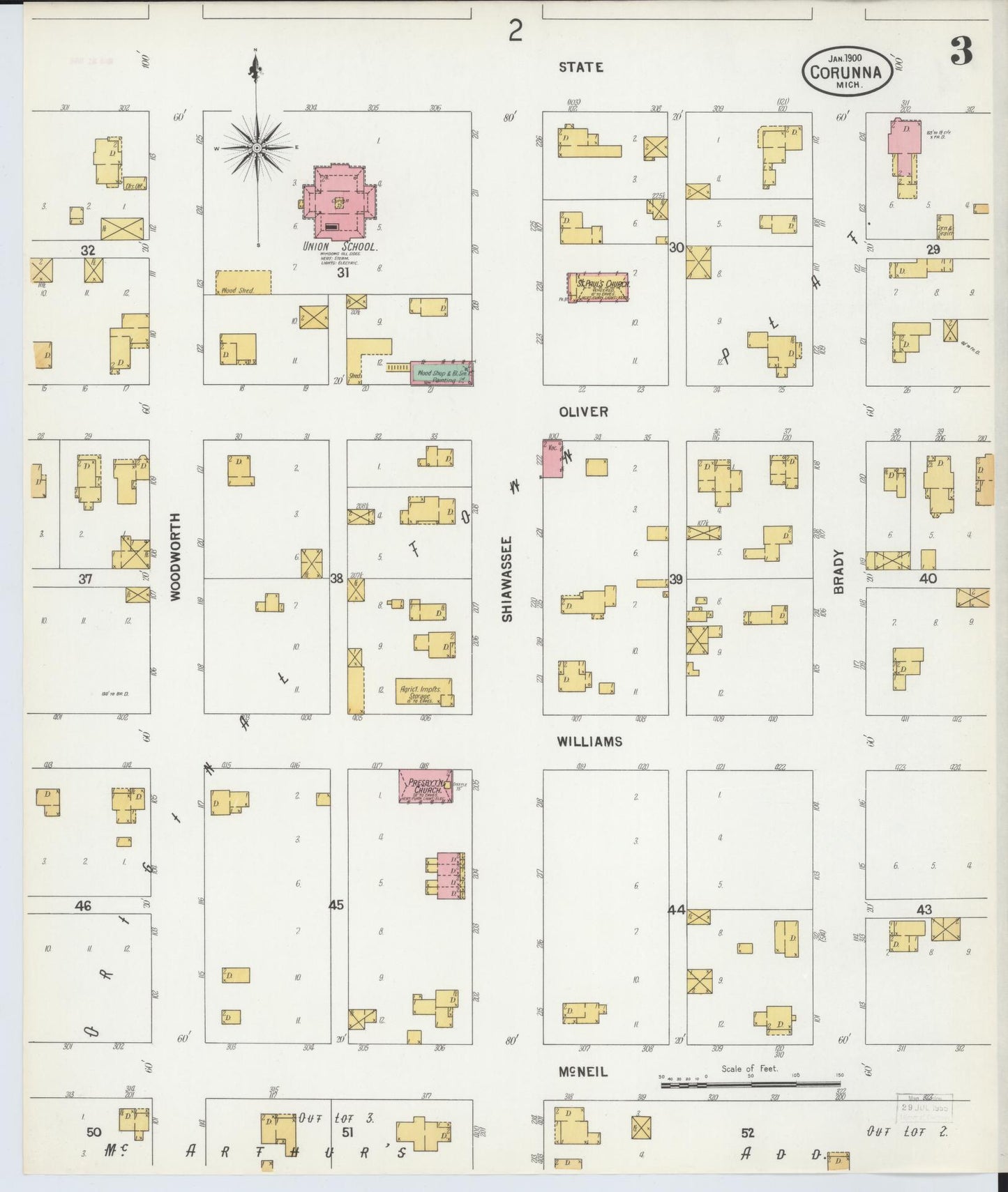 Sanborn Fire Insurance Map from Corunna, Shiawassee County, Michigan (1900), Sheet #0003 - Complete Map Set gallery image, historic Sanborn map, vintage wall art, Michigan Michigan