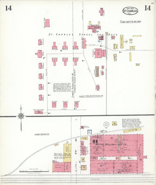 Sanborn Fire Insurance Map from Saint Charles, Kane County, Illinois (1923), Sheet #0014 - Historic Sanborn Fire Insurance Map Print, vintage old map wall art, antique decor, genealogy gift, Illinois Illinois map