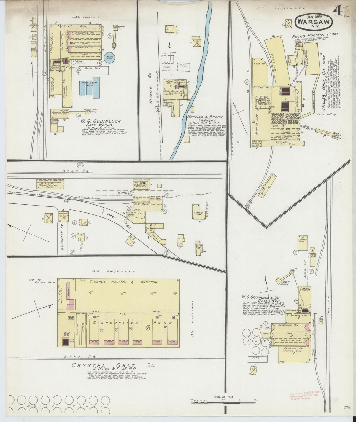Sanborn Fire Insurance Map from Warsaw, Wyoming County, New York (1892), Sheet #0004 - Historic Sanborn Fire Insurance Map Print, vintage old map wall art, antique decor, genealogy gift, Warsaw Wyoming map