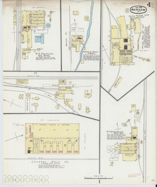 Sanborn Fire Insurance Map from Warsaw, Wyoming County, New York (1892), Sheet #0004 - Historic Sanborn Fire Insurance Map Print, vintage old map wall art, antique decor, genealogy gift, Warsaw Wyoming map
