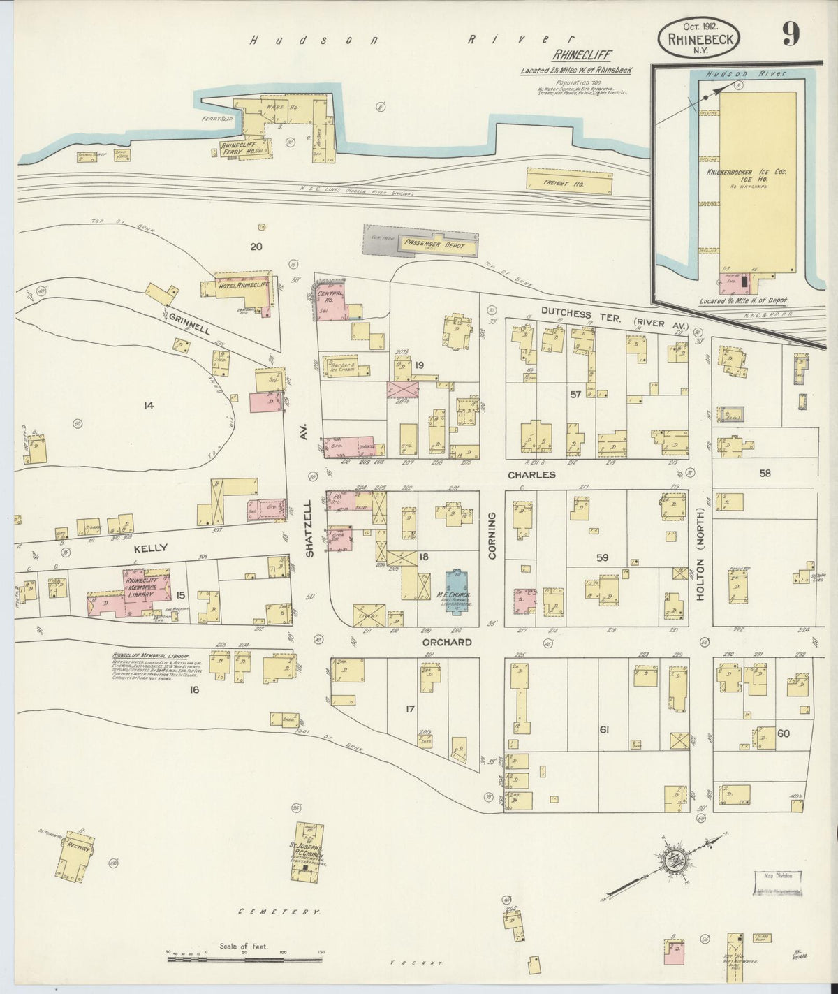 Sanborn Fire Insurance Map from Rhinebeck, Dutchess County, New York (1912), Sheet #0009 - Complete Map Set gallery image, historic Sanborn map, vintage wall art, New York New York