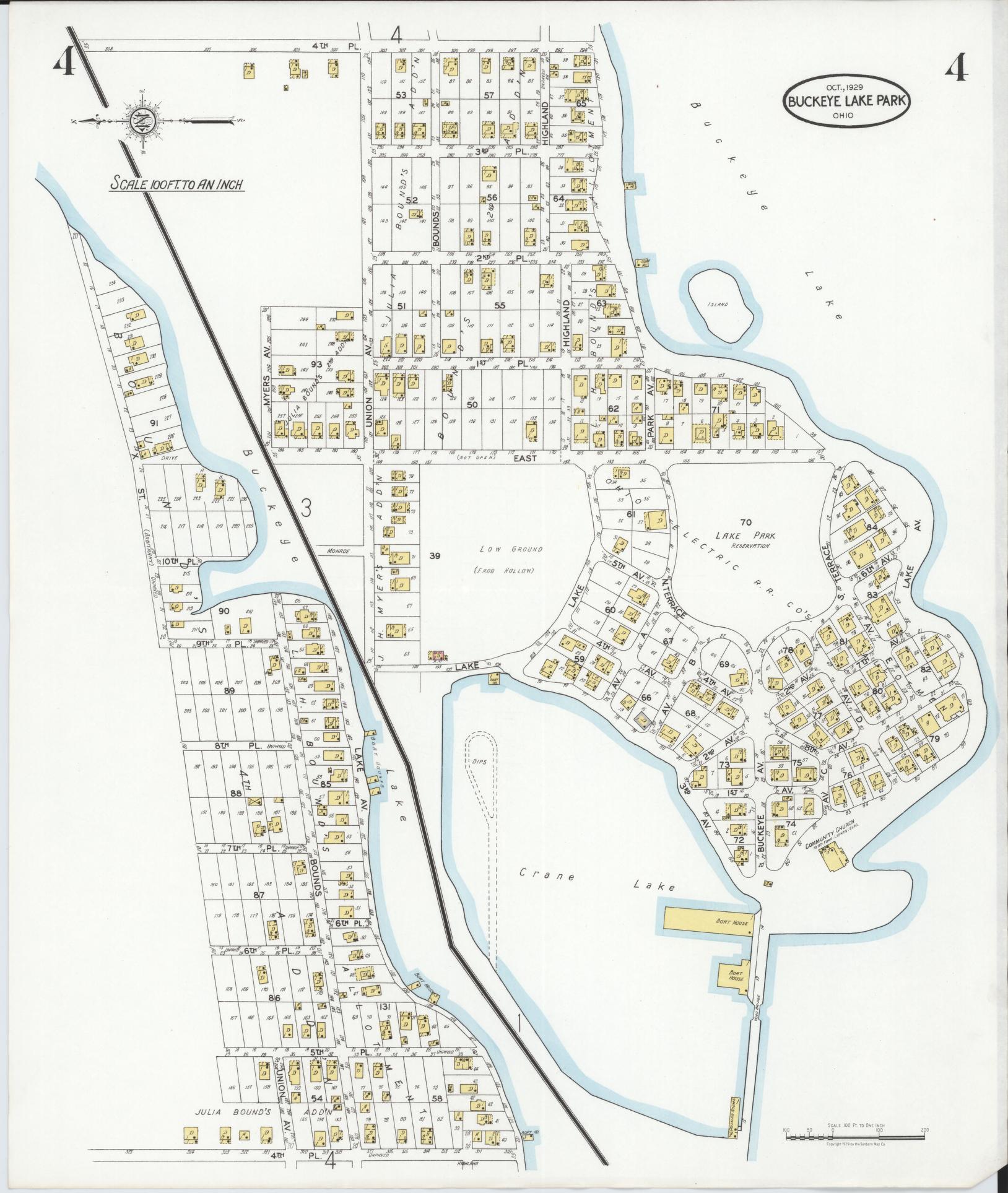 Sanborn Fire Insurance Map from Buckeye Lake, Licking County, Ohio (1929), Sheet #0004 - Complete Map Set gallery image, historic Sanborn map, vintage wall art, Ohio Ohio