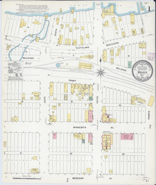 Sanborn Fire Insurance Map from Walker, Cass County, Minnesota (1907), Sheet #0001 - Historic Sanborn Fire Insurance Map Print, vintage old map wall art, antique decor, genealogy gift, Minnesota Minnesota map