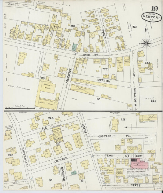 Sanborn Fire Insurance Map from Newport, Newport County, Rhode Island (1891), Sheet #0019 - Historic Sanborn Fire Insurance Map Print, vintage old map wall art, antique decor, genealogy gift, Rhode Island Rhode Island map