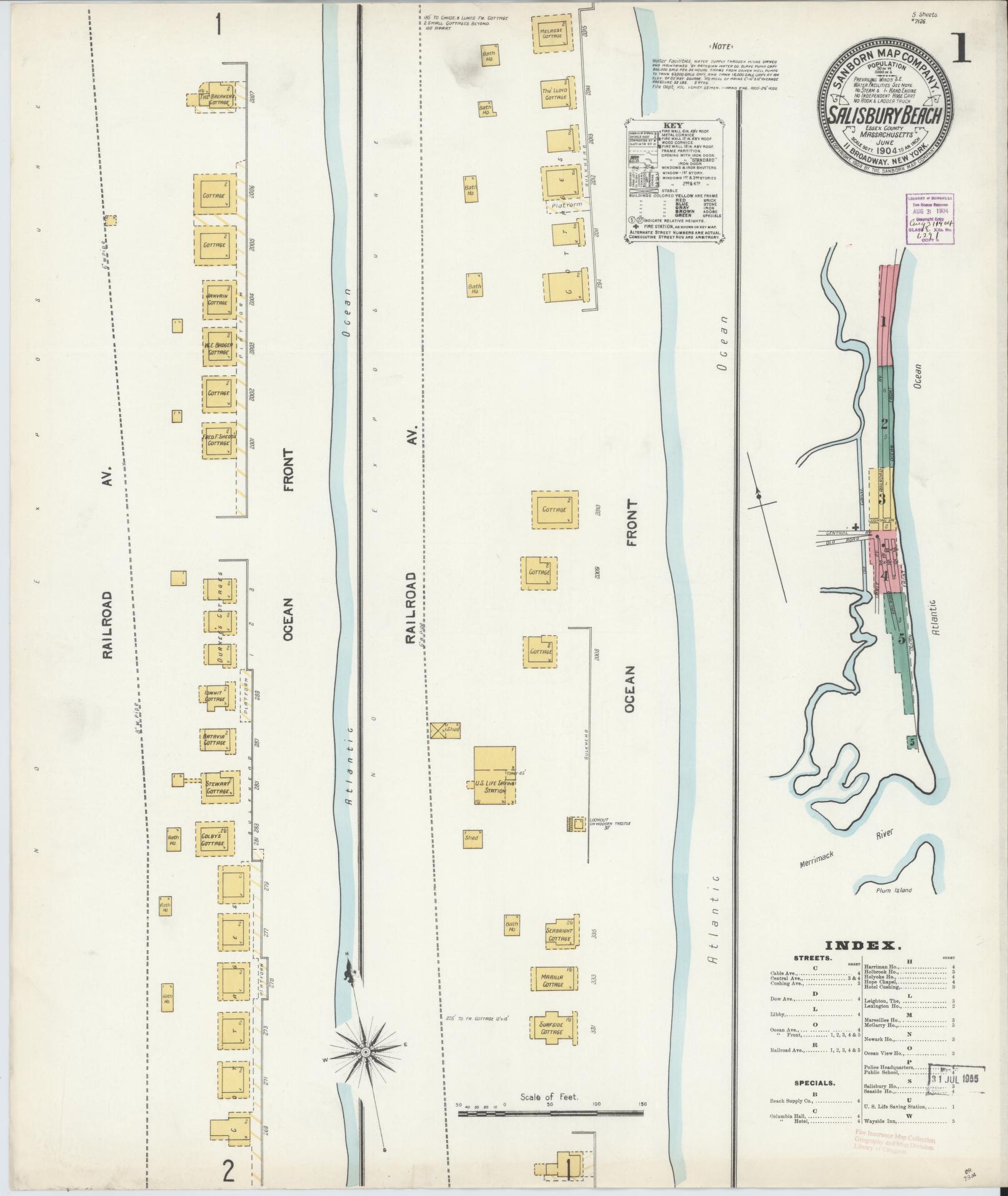Sanborn Fire Insurance Map from Salisbury, Essex County, Massachusetts (1904), Sheet #0001 - Historic Sanborn Fire Insurance Map Print, vintage old map wall art, antique decor, genealogy gift, Massachusetts Massachusetts map