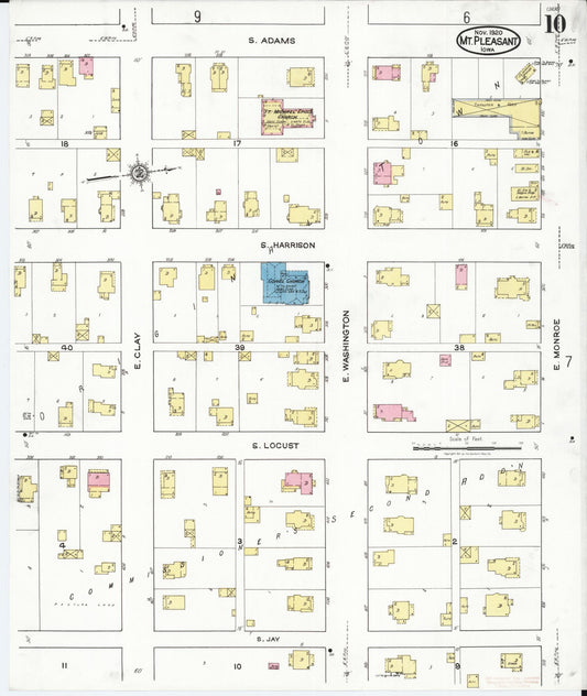 Sanborn Fire Insurance Map from Mount Pleasant, Henry County, Iowa (1920), Sheet #0010 - Historic Sanborn Fire Insurance Map Print, vintage old map wall art