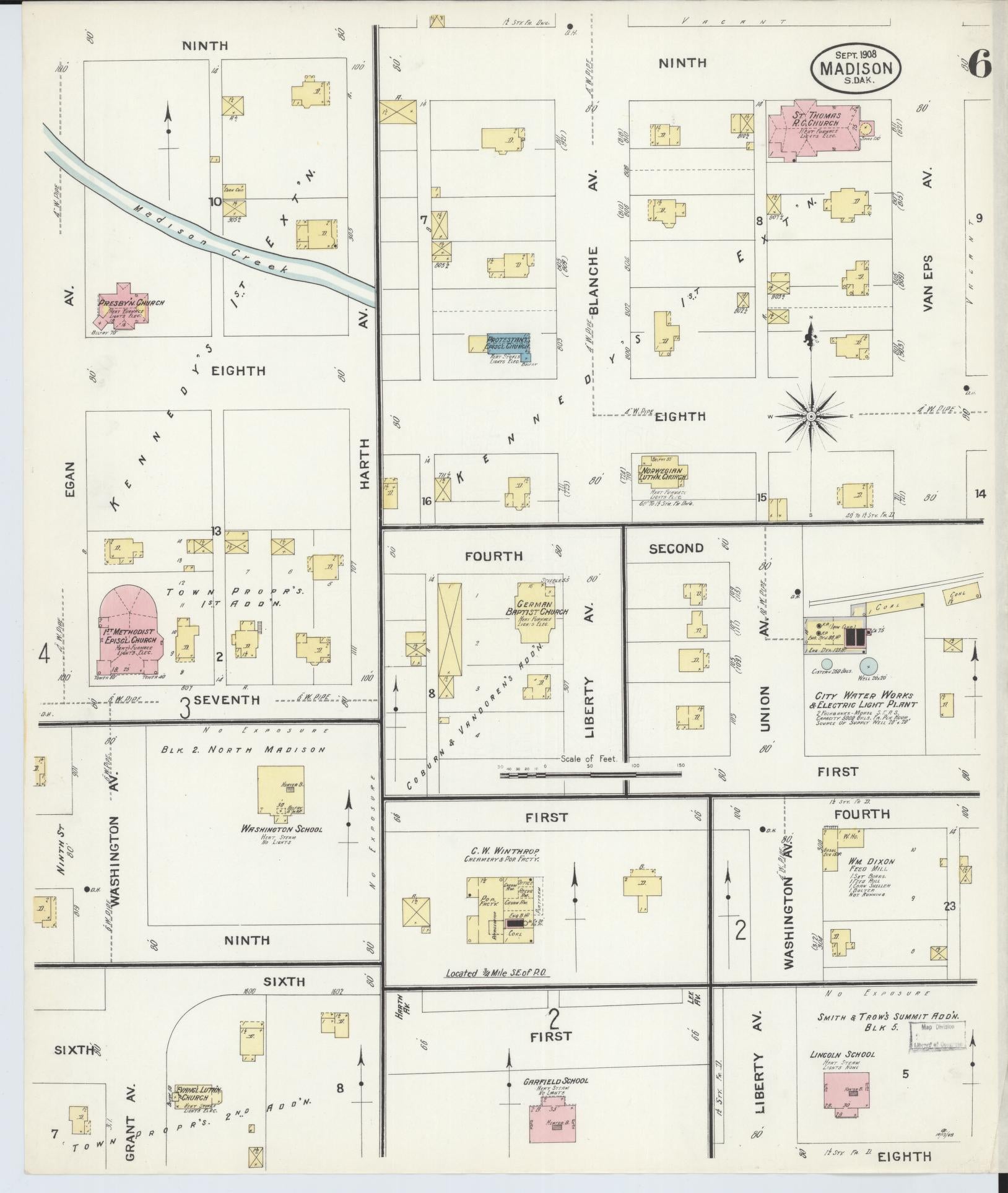 Sanborn Fire Insurance Map from Madison, Lake County, South Dakota (1908), Sheet #0006 - Historic Sanborn Fire Insurance Map Print, vintage old map wall art, antique decor, genealogy gift, South Dakota South Dakota map