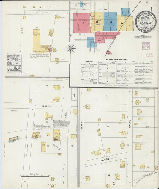 Sanborn Fire Insurance Map from Marion, Crittenden County, Kentucky (1905), Sheet #0001 - Historic Sanborn Fire Insurance Map Print, vintage old map wall art, antique decor, genealogy gift, Kentucky Kentucky map