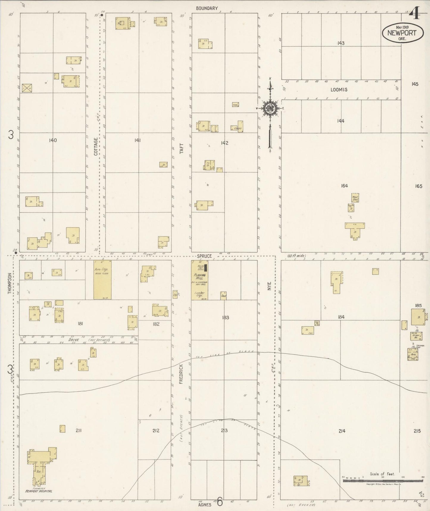 Sanborn Fire Insurance Map from Newport, Lincoln County, Oregon (1919), Sheet #0004 - Complete Map Set gallery image, historic Sanborn map, vintage wall art, Oregon Oregon
