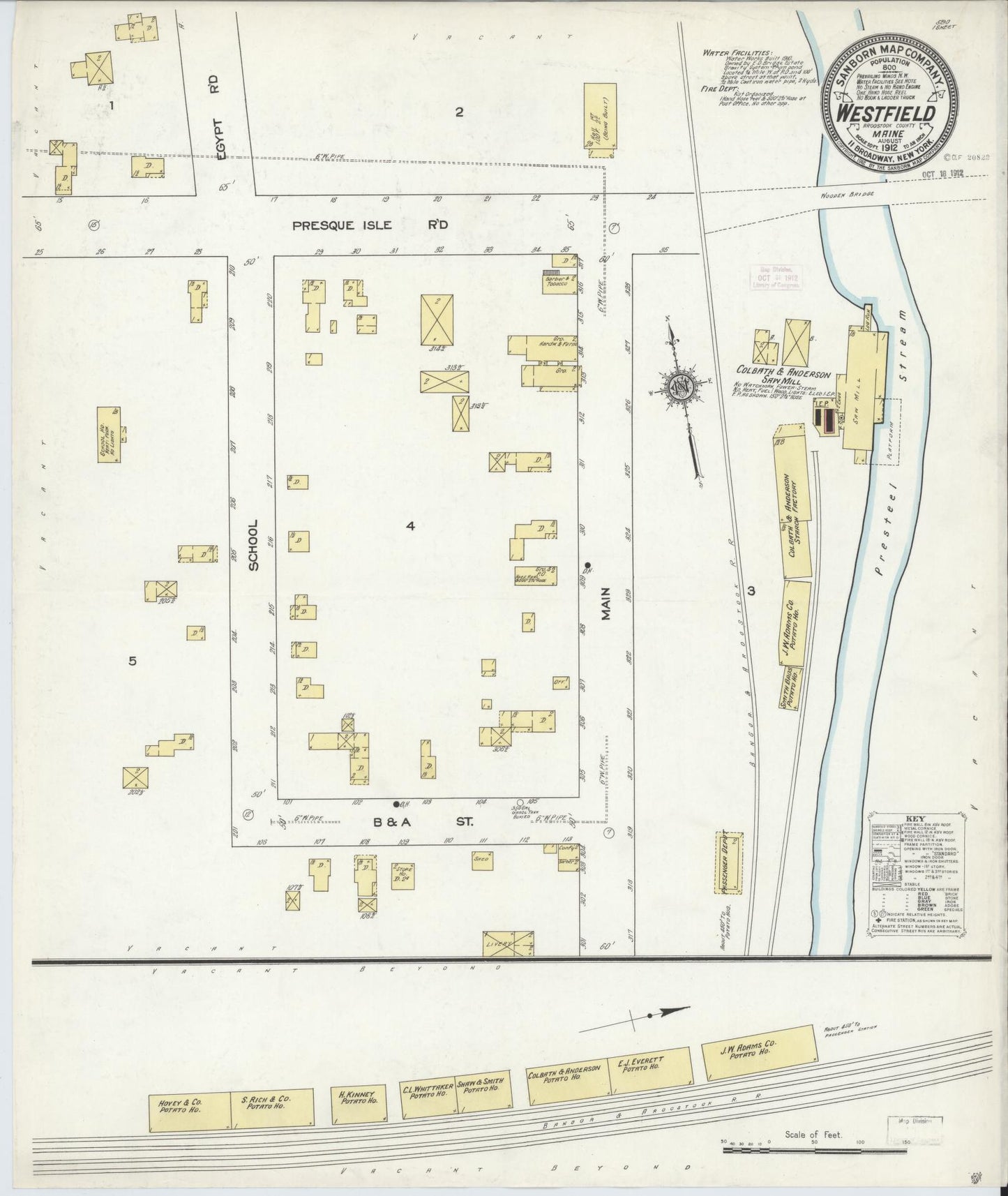 Sanborn Fire Insurance Map from Westfield, Aroostook County, Maine (1912), Sheet #0001 - Historic Sanborn Fire Insurance Map Print, vintage old map wall art, antique decor, genealogy gift, Maine Maine map