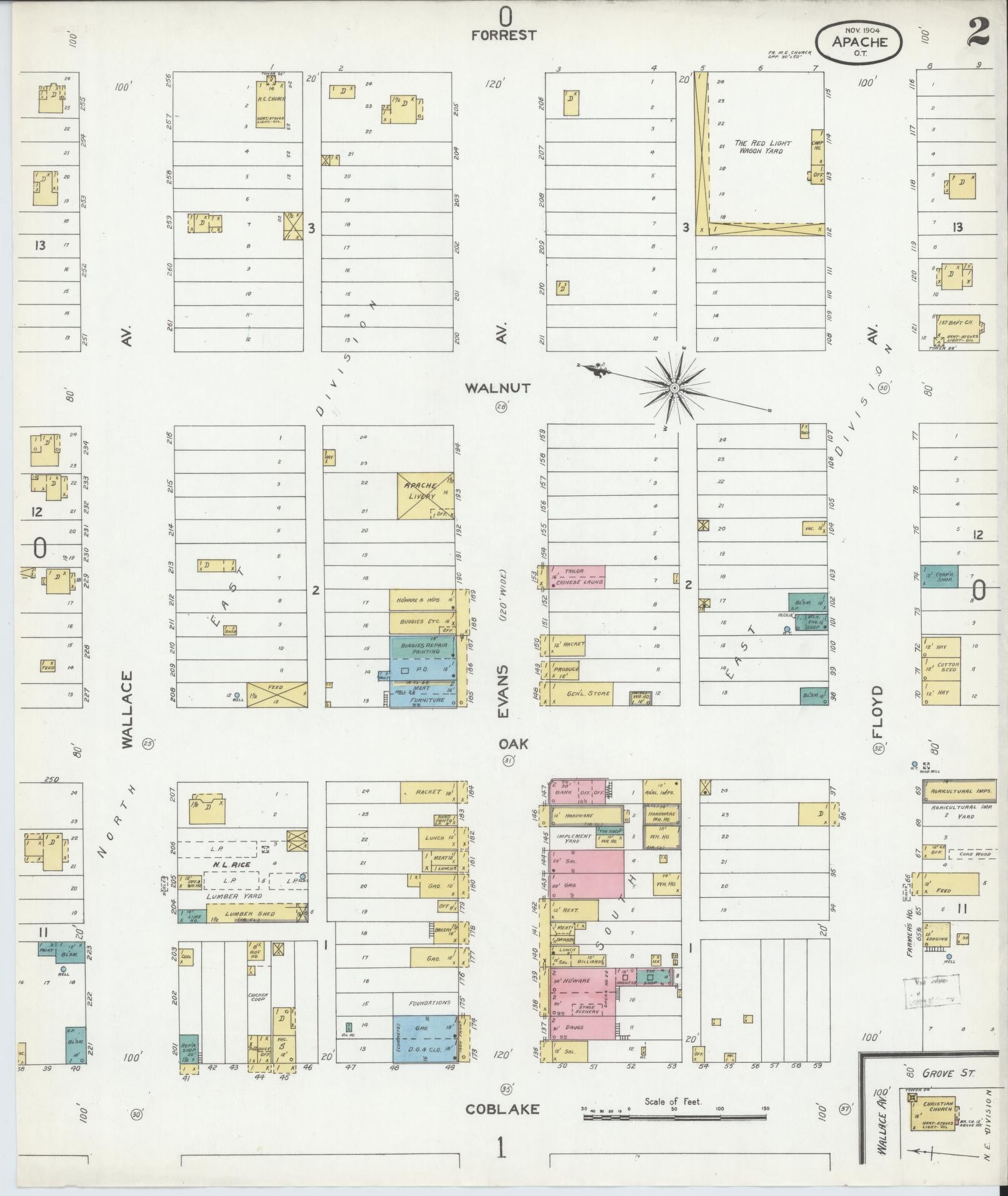 Sanborn Fire Insurance Map from Apache, Caddo County, Oklahoma (1904), Sheet #0002 - Historic Sanborn Fire Insurance Map Print, vintage old map wall art, antique decor, genealogy gift, Oklahoma Oklahoma map