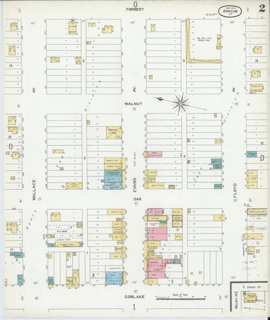 Sanborn Fire Insurance Map from Apache, Caddo County, Oklahoma (1904), Sheet #0002 - Historic Sanborn Fire Insurance Map Print, vintage old map wall art, antique decor, genealogy gift, Oklahoma Oklahoma map