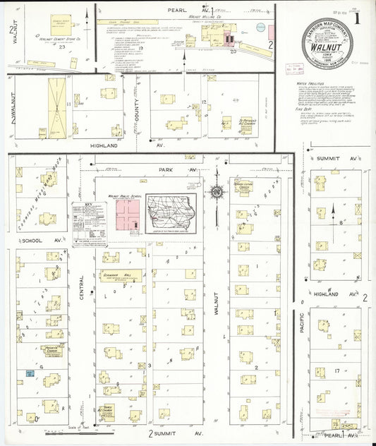 Sanborn Fire Insurance Map from Walnut, Pottawattamie County, Iowa (1914), Sheet #0001 - Historic Sanborn Fire Insurance Map Print, vintage old map wall art