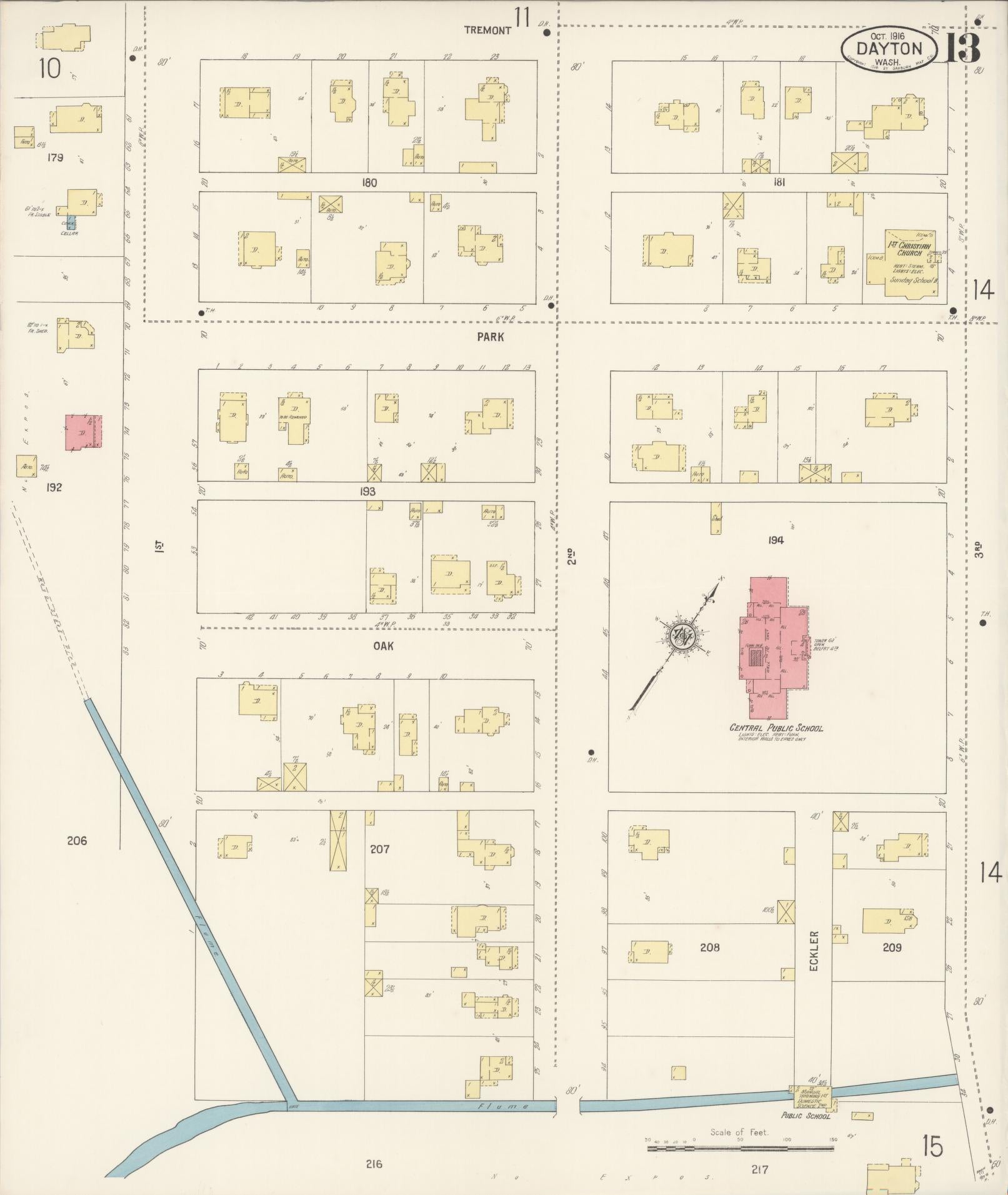 Sanborn Fire Insurance Map from Dayton, Columbia County, Washington (1916), Sheet #0013 - Complete Map Set gallery image, historic Sanborn map, vintage wall art, Washington Washington