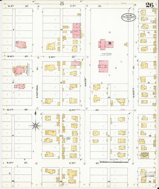 Sanborn Fire Insurance Map from Fort Scott, Bourbon County, Kansas (1906), Sheet #0026 - Historic Sanborn Fire Insurance Map Print, vintage old map wall art, antique decor, genealogy gift, Kansas Kansas map